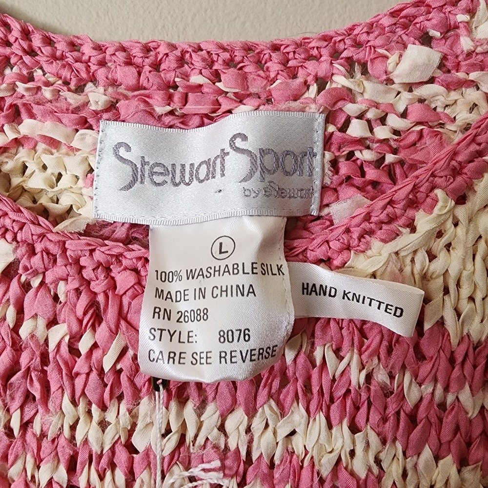 Stewart Sport Tank Top Women L Pink Cream NEW Vintage Silk Hand Knit Striped